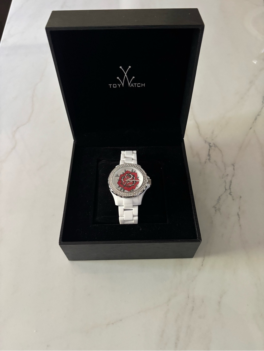 Toy Watch White Women's Watch with Red Rose Dial in Original Case